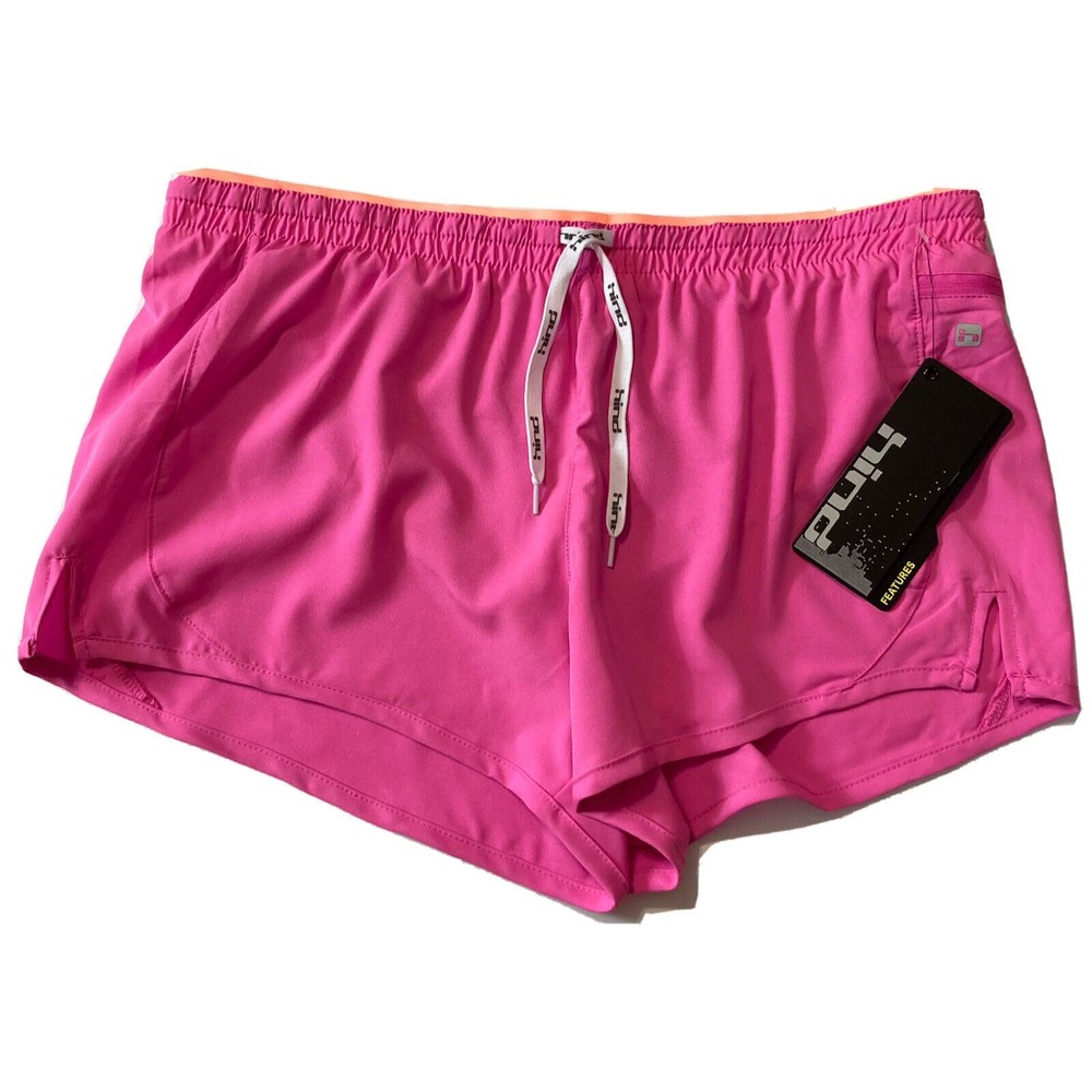 Hind Womens Pink Shorts Sz L Elastic Waist Lined Pull On Running Athletic Pocket